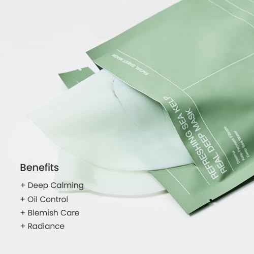 BIODANCE Refreshing Sea kelp Real Deep Mask, Overnight Hydrogel Mask, Calming, Oil & Sebum Control, Blemish Care, Korean Skincare, Stocking Stuffers for Teen Girls | 1.19oz(34g) x 4ea