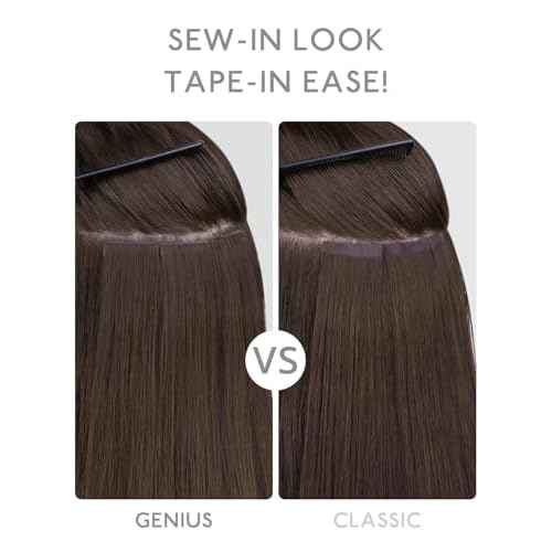 WENNALIFE Genius Seamless Tape in Hair Extensions Real Human Hair, 20 inch 50g 20pcs Dark Brown Tape in Hair Extensions Remy Human Hair Luxury Invisible Straight Hair Hand Tied Inspired Edge Tape ins