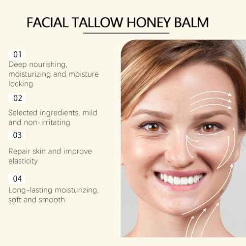 Beef Tallow for Skin Grass Fed Tallow and Honey Balm, Tallow Face Moisturizer for Face & Body, Unscented, Multi-Purpose Balm, 4.23 OZ (1)