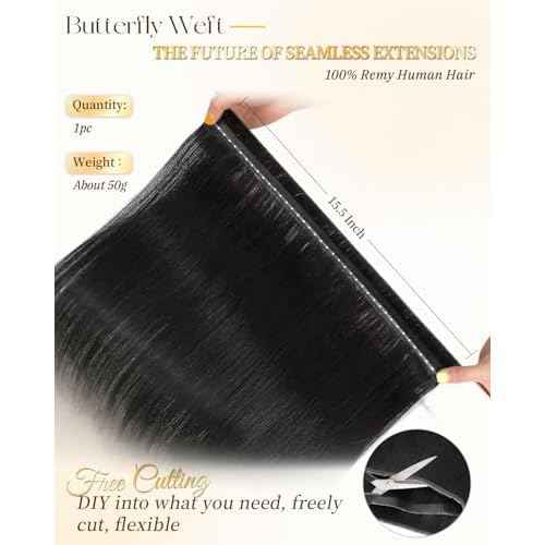 PANEWAY Butterfly Hair Extensions Human Hair 100% Real Remy, Seamless Double Weft Layered Extensions for Volume & Length Lightweight, Natural-Looking,Dyeable & Heat-Friendly(1B,Soft Black,20Inch)