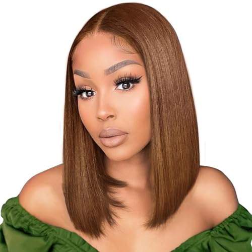 Chocolate Brown Bob Wig Human Hair Wear and Go Glueless Wigs Pre Plucked Pre Cut 4x4 Lace Closure Glueless Short Straight Bob Wigs for black women Human Hair 16 inch
