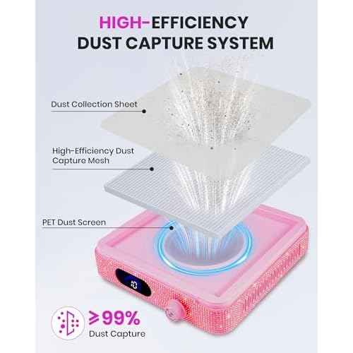 Nail Dust Collector, Corded Powerful Suction Dust Collector for Nail Tech with 10 Speed Levels, Low Noise Nail Fan Dust Collector for Professional Salon & Home, Detachable & Easy to Clean