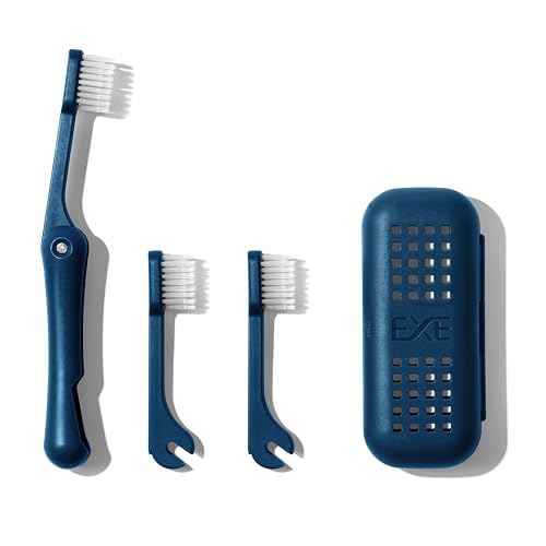 Minibox Folding Travel Toothbrush | 1 Pk w/ 2 Extra Replaceable Brush Heads | Comes with Dual-Length Bristles & Case| Compact Mini Design for Business Trips, Camping, & Outdoor Activities| Blue