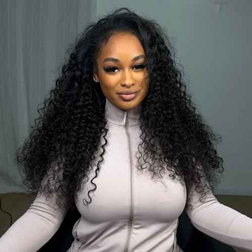 Glueless Wigs Human Hair Water Wave Wigs for Black Women Human Hair 3 in 1 Half Wig with Drawstring Seamless Clip Ins Flip over No Lace Wigs Wet and Wavy 22 Inch