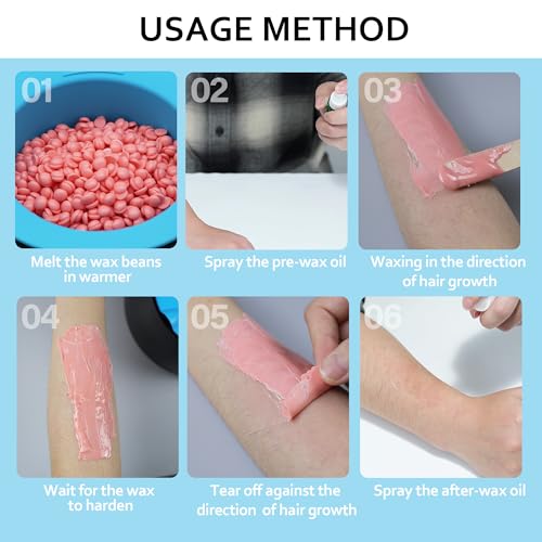 Waxing Kit for Women Men, Wax Warmer Hair Removal at Home with Hard Wax Beads & Silicone Pot, Suitable for Sensitive Skin Brazilian Bikini, Facial, Underarms, Legs, Full body