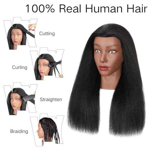 16" MQHIHI Mannequin Head Human Hair, 100% Real Hair Cosmetology Manikin Doll Head for Hairdresser Practice Braiding with Free Clamp Holder and Tools (16 Inch)