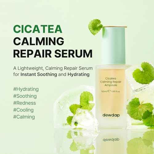 Cicatea Calming Repair Serum, Centella Ampoule, Soothing Moisturizing Serum with Panthenol for Sensitive Skin, Korean Skin Care (1.69 Fl Oz / 50ml)