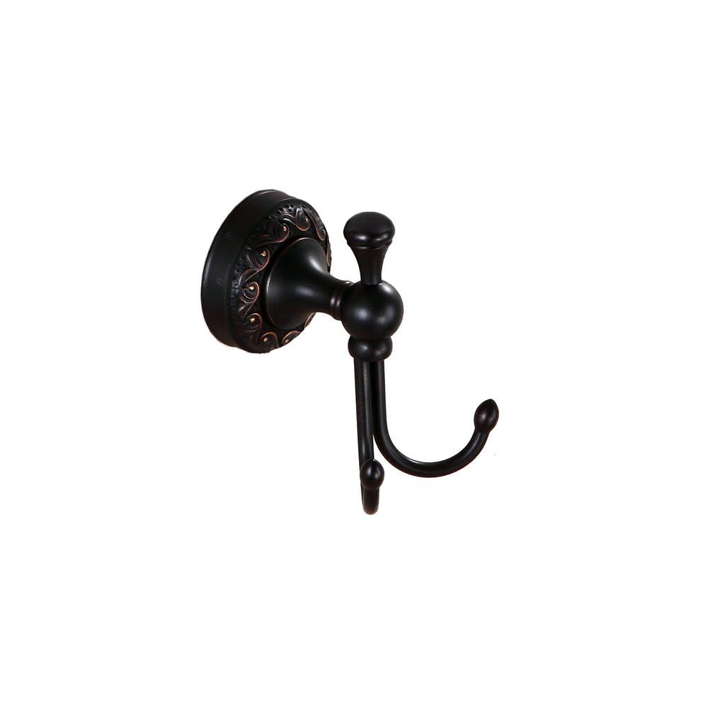 Kelelife Antique Brass Towel Hook, Screw-Mounted Shower Wall Hook, Wall-Mounted Bathroom Hook for Hanging Clothes & Robes, Vintage Oil Rubbed Copper Brass Carving Series Long-Handle Double Hook