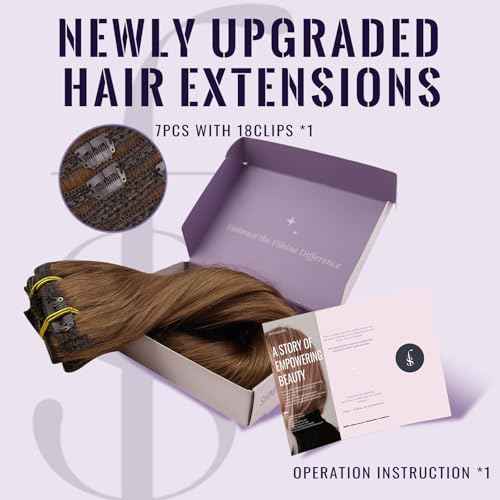 Fshine Clip In Hair Extensions 16 Inch Copper Brown Real Human Hair 105 g 7 pcs Soft Silky Texture Clip Ins For Women Lightweight And Natural Blend, For Casual Chic Everyday Looks