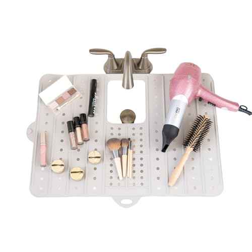 Sink Cover for Counter Space Makeup Cleaning Mat - Heat Resistant Mat is Dishwasher Safe -Bathroom Sink Mat - RV Sink Cover - Makeup Brush Cleaning Mat