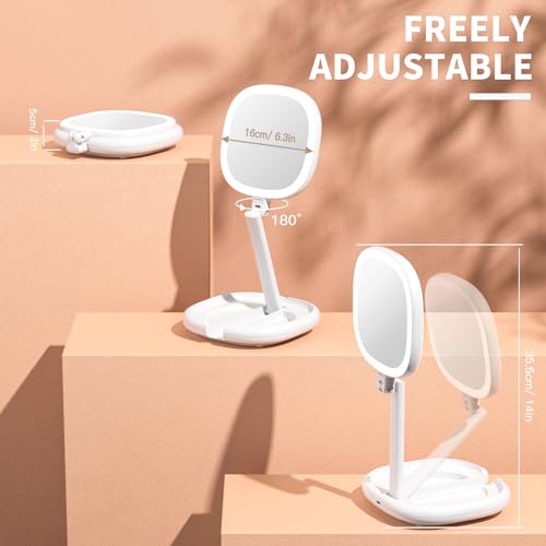 6.3¡± Makeup Mirror with Light and Magnification, 10X/1X Light Up Makeup Mirror Lighted Make Up Mirror with Adjustable Height Double Sides Folding Magnifying Mirror with Light