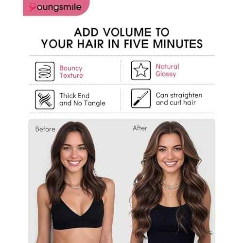 Youngsmile Human Hair Extensions Clip in Balayage Darkest Brown to Medium Brown Mixed Ash Brown Clip in Hair Extensions For Women Easy To Install Full Head 16inch 7Pcs 140g (7C#2/6/18-16Inch)
