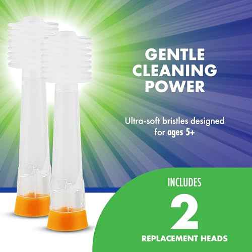 Brilliant Oral Care Kids Sonic Toothbrush Soft Replacement Heads, for Children Ages 5+, Orange, 2 Pack