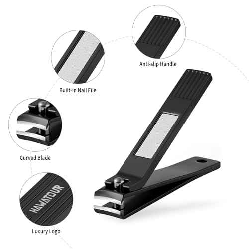 HAWATOUR Manicure Set Pedicure Kit, Heavy Duty Zinc Alloy Stainless Steel Fingernail Clippers Toenail Clippers Nail File with Tin Case, Premium Manicure Tools for Nail Care, Black