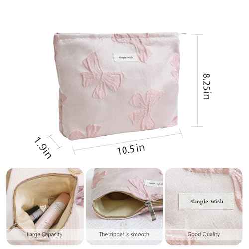 Wudygirl Makeup Bag for Women Large Capacity Cosmetic Bag with Zipper Cute Pink Bow Travel Pouch & Handbag Suitcase Makeup Organizer Aesthetic (Big Pink Bow)