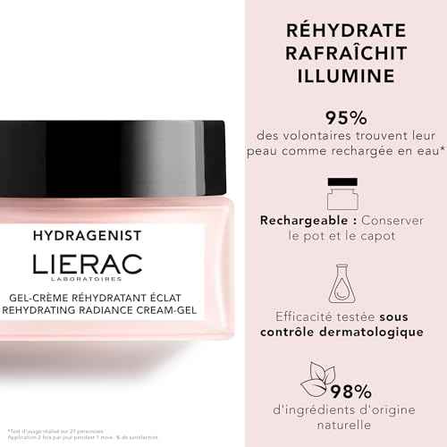 Lierac Rehydrating Radiance Face Cream - Hydrating Formula, Face Moisturizer Cream for Woman, Fine Lines, Hydrating, Tightens & Smooths Skin with Hyaluronic Acid, Sensitive Skin - 50ml