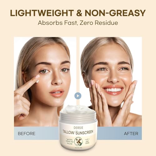 Tallow Sunscreen & Tallow Balm Set: 100% Grass-Fed Beef Tallow Sunscreen Balm with Zinc Oxide + Whipped Tallow Moisturizer ? Daily Sun Protection & Deep Hydration for Sensitive Skin, Face & Body