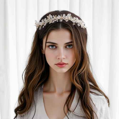 Flower Girl Princess Headpiece, Pearl Bridal Hair Accessory for Kids, Women Wedding Hair Band for Bride Princess Crown First Communion Headpiece for Girls