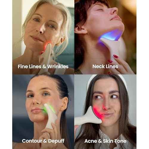 REVO Genie | 3-in-1 Face & Neck Beauty Massager with Heat, 3 Light Therapies, Smart Vibration | Red Light, Blue Light, Green Light Therapy for Wrinkles, Hyperpigmentation, Acne & More - Beige