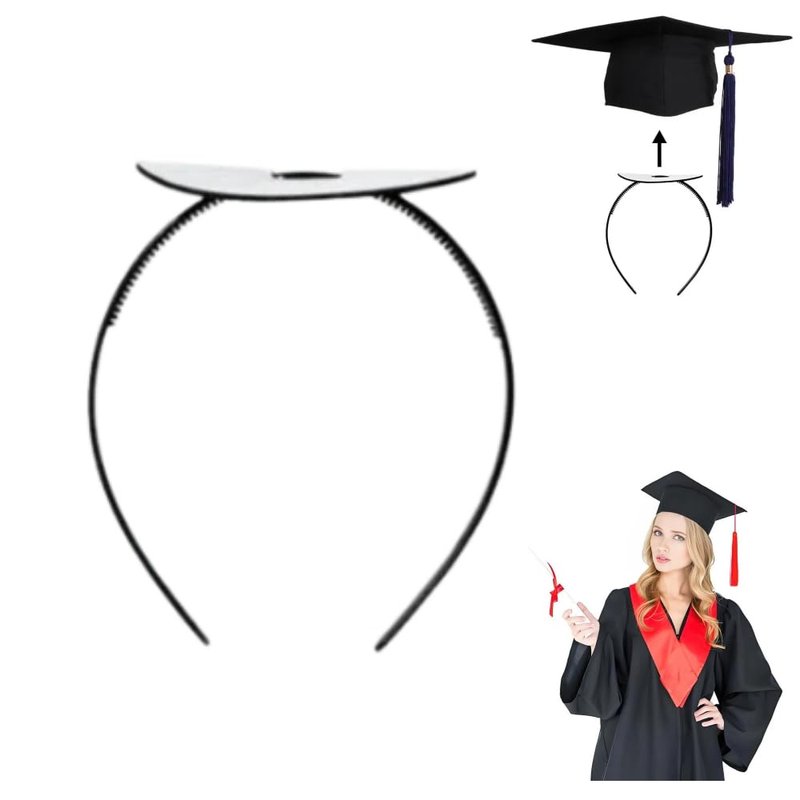 Aquzhou Graduation Cap Headband, Grad Cap Headband, Firm Anti-Fall Hairband for Graduation, Hat Accessories for Graduates Black（1Pcs）