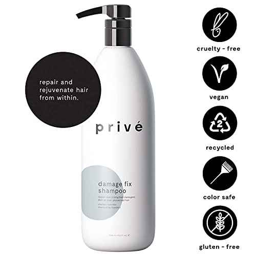 Priv? Damage Fix Hair Shampoo for Women & Men - Sulfate-Free Repair Shampoo for Damaged Hair - Strengthening & Moisturizing Formula for Dry, Dull & Over-Processed Strands (33.8 oz)