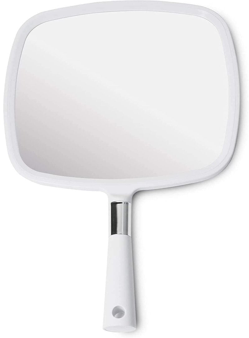 Large Hand Held Mirror - Comfy Grip Personal Barber Haircut Mirror for Men & Women | 9" x 13" - White