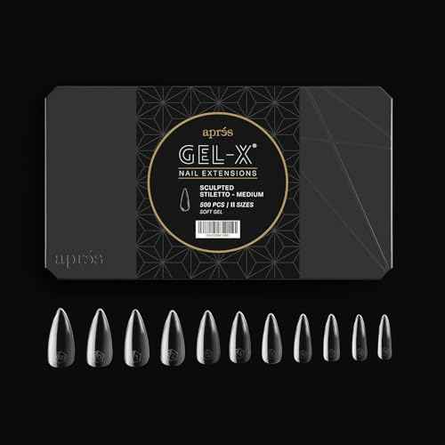 Apres Gel-X¢ç Sculpted Stiletto Medium Tip Box | 500pc Gel-X Tips, 11 Sizes 00-9, Premium Quality