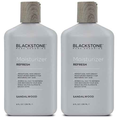 Blackstone Men's Grooming Refresh Facial Moisturizer with Vitamin E, Peppermint & Hyaluronic Acid - Lightweight & Non-Greasy | Restores Dry Skin | Paraben & Cruelty Free | Sandalwood (8 oz, 2 Pack)