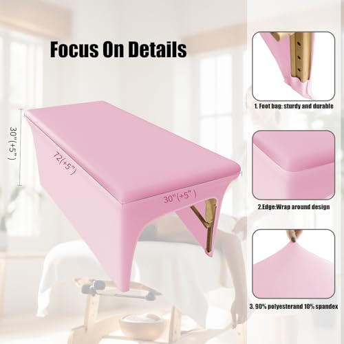 Pink Lash Bed Cover 6FT Vinyl Massage Table Cover Protector, Silky Reusable & Wipeable Massage Bed cover Waterproof Ultra-Durable and High Elasticity Leather Spa Bed Covers for Esthetician