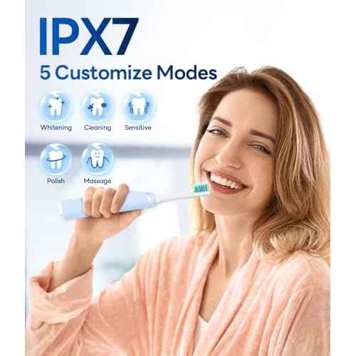 Bymore 8 Replacement Heads Electric Toothbrush for Kids, Ultra Clean Rechargeable Sonic Toothbrush Portable - Sky Blue