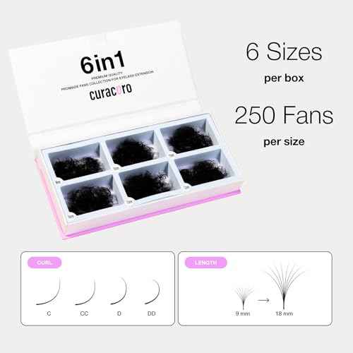 Curacoro Promade Mix 1500 Fans - Handmade Volume Eyelashes, Multi Selections From 5D To 12D, C CC D Curl, Thickness 0.03~0.1 mm, 9-18mm Length, Long Lasting & Easy Application (10D-0.03 CC, 9-14mm)