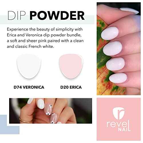 Revel Nail Dip Powder - Sheer Pink and French Powder Dip Nail Polish, Chip Resistant Dip Nail Powder with Vitamin E and Calcium, DIY Manicure, Erica & Veronica