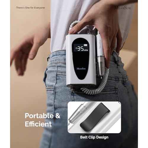 MelodySusie Professional Clip-On Cordless High-Efficiency Nail Drill, MM400C 35000RPM Rechargeable Electric File with Lightweight Handpiece for All Manicure Shaping, Gel Removal & Salon Use