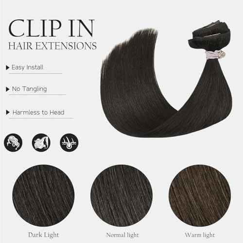 HUAYI Dark Brown Clip in Hair Extensions Real Human Hair 120G Remy Human Hair Clip in Extensions Soft Silky Straight for Women 7pcs 16clips 18 Inch Brown Hair Extensions