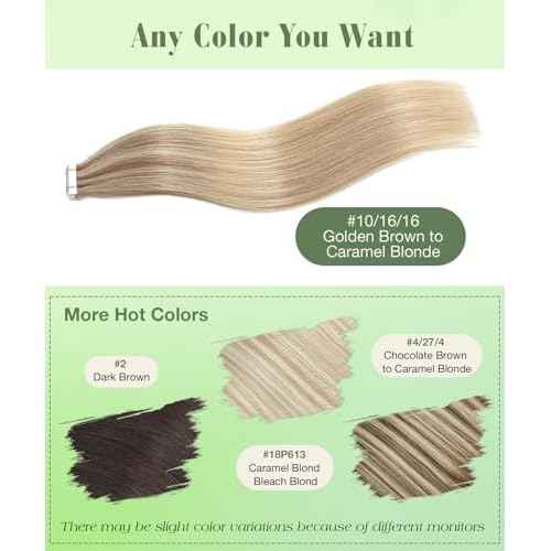 SURNEL 20inch Tape in Hair Extensions Balayage Golden Brown Highlighted Fading to Golden Blonde Human Hair Tape in Extensions 20 Pcs 50g(#10/16/16-20)