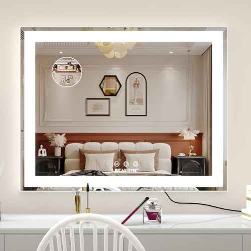 BEAUTME Vanity Mirror With LED Lights - Tabletop Hollywood Makeup Mirror for Bedroom - Aluminium Frame, 48.540.5cm, White