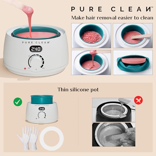 PURECLEAN Waxing Kit for Women Men, Digital Hard Wax Kit for Hair Removal with 44 Wax Items for Home Waxing, Wax Warmer Kit for Full Body Face Eyebrow Bikini Brazilian Waxing