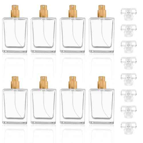 Enenes 8 Pack 30ml/1Oz Refillable Glass Perfume Bottles - Premium Square Gold Atomizer Spray Bottles, Leak-Proof Portable Empty Perfume Containers for Travel, Purse, Gym & Home Office Use