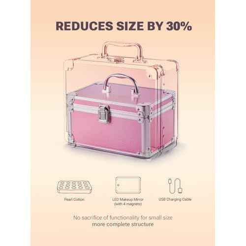 Qislee Makeup Box Mini with A Detachable Lighted Mirror, Waterproof Small Makeup Case,Cosmetic Organizer and Travel Train Case with Magnetic LED Mirror(Black)