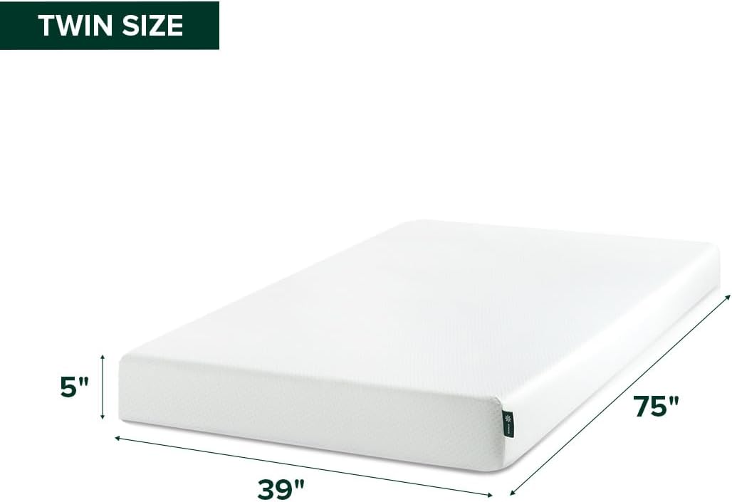 Zinus Green Tea Memory Foam Mattress - 5 Inch Twin Size | Pressure-Relieving Comfort & Medium Firm Feel
