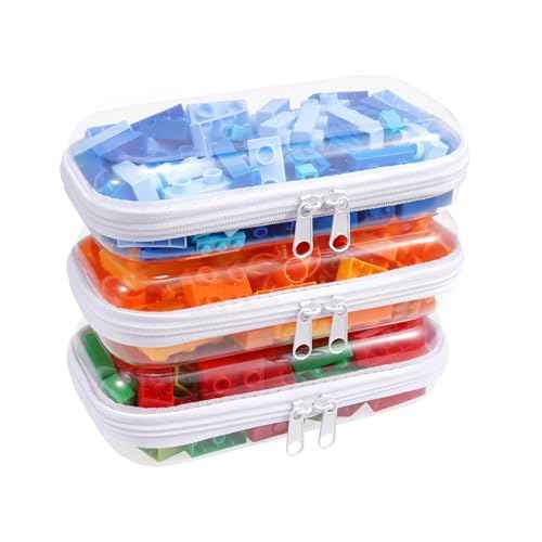 Clear Hard Plastic Zipper Case,Transparent Double Zippers Hard Pouch with 3pcs,Portable Travel Organizer Bin for Toy Storage