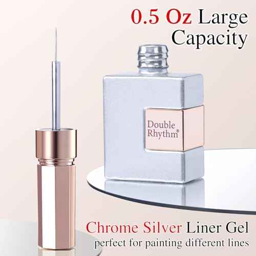 Double Rhythm 15 Ml Metallic Gel Liner Nail Art Gel Bronze Mirror Chrome Painted Drawing Stripper 3D Effect Gel Polish (Chrome Silver-L1009)