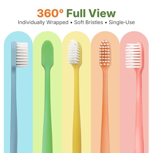 200 Pack Disposable Toothbrushes Bulk ? Individually Wrapped Soft Bristles Single Use for Adults & Kids, Travel Hotel Guest Dental Office Donation Emergency Hygiene,Minimalist Design 5 Colors
