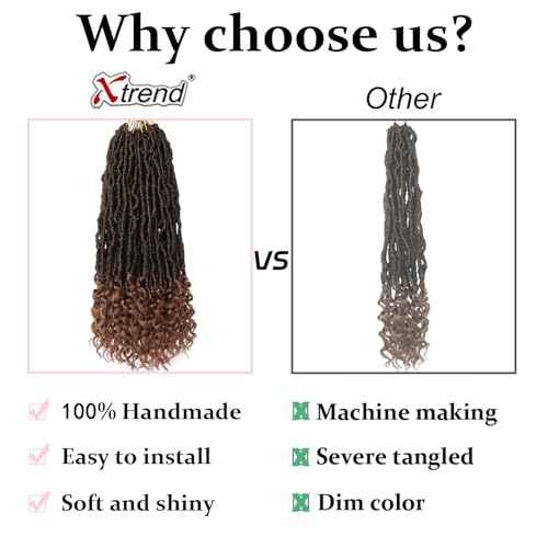 18 Inch New Faux Locs Crochet Hair With Curly Ends 7 Packs Goddess Locs Wavy Soft Locs Pre-looped Ombre Brown Bohemian Nu Locs Synthetic Crochet Braiding Hair for Women (12Strands/pack T30#)
