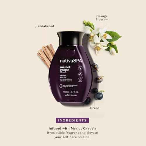 Nativa SPA by O Botic?rio Merlot Grape Biphase Body Oil, with Quinoa & Grapeseed Oils, Silky Glow with Hydration, 6.7 Ounce (200ml)
