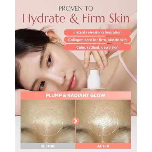 Apricot Collagen Gel Serum Mist Korean Face Moisturizer Spray - 8 Layer Hyaluronic Acid and Bakuchiol - Heart Shape Clear Keychain Refillable Travel Portable Bottle, 6.76 fl.oz