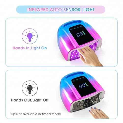 Professional Rechargeable 96W UV LED Portable Cordless UV Light for Nail Lamp Machine with Metal Base, Auto Sensor and 4 Timer Settings, Salon Quality UV Nail Light(Blue&Purple)