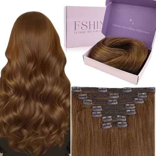 Fshine Clip In Hair Extensions 16 Inch Copper Brown Real Human Hair 105 g 7 pcs Soft Silky Texture Clip Ins For Women Lightweight And Natural Blend, For Casual Chic Everyday Looks
