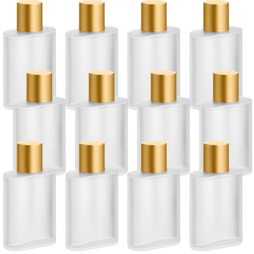 Tessco for you 12 Pcs 100ml / 3.4 Ounces Frosted Glass Bottle Perfume Atomizer Refillable Spray Empty Perfume Dispenser Fine Mist Atomizer Cosmetic Container for Travel Men Women(Gold)