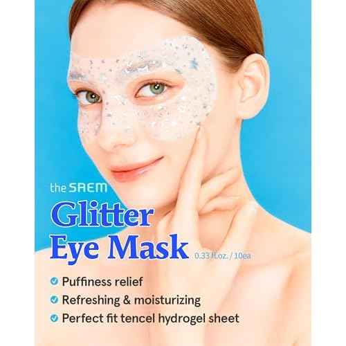THESAEM Iceland Glitter Eye Goggle Mask - Refreshing & Hydrating Korean Eye Mask Patch for Puffy Eyes - Vitamin & Hyaluronic Acid - Tencel Hydrogel Sheet - Gift for Women 10ea